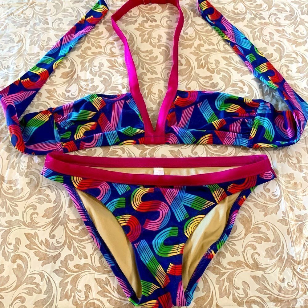 Vintage Victorias Secret Swimsuit Bikini Logo Design Not Padded Sz S/M